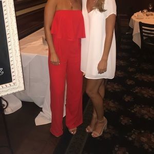 Women’s red strapless jumpsuit